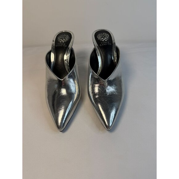Vince Camuto Bridget Women's Size 5 Mule SIlver Leather High Heel Pointed Classy - Picture 2 of 11